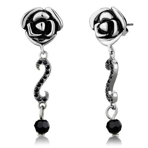 High Polished Stainless Steel Earrings with Jet Crystal - Backordered, Ships in 4-7 Days - Jewelry & Watches - Bijou Her -  -  - 