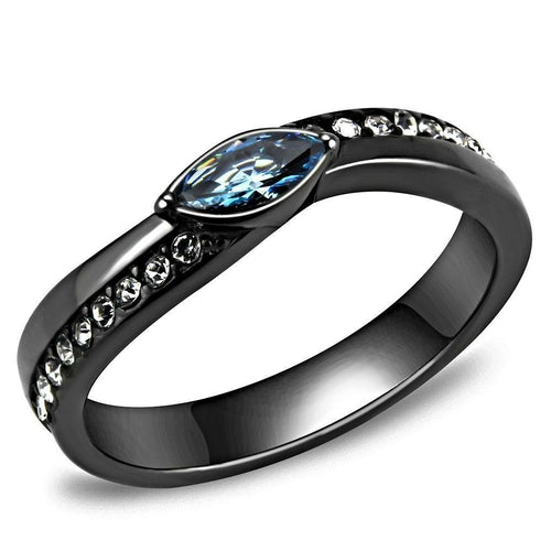 IP Light Black Stainless Steel Ring with Sea Blue CZ - TUSK Collection - Jewelry & Watches - Bijou Her - Size -  - 