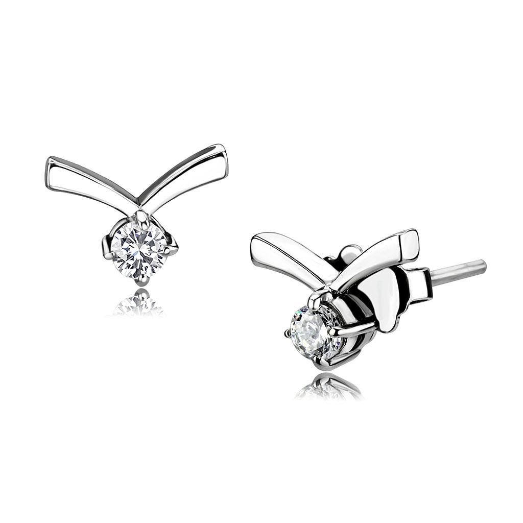 High Polished Stainless Steel Earrings with AAA CZ Stones - Backordered, 4-7 Day Shipping Lead Time - Jewelry & Watches - Bijou Her -  -  - 
