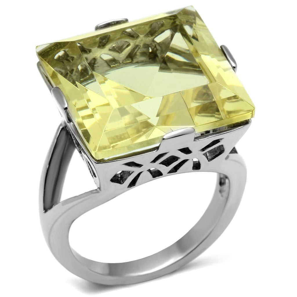 High Polished Stainless Steel Ring with Top Grade Crystal - Citrine Yellow - Jewelry & Watches - Bijou Her -  -  - 