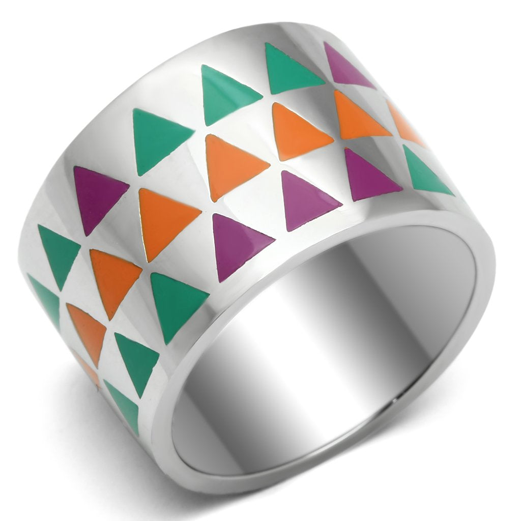 High Polished Stainless Steel Ring with Multi-Color Epoxy Stone - Tusk Collection - Rings - Bijou Her -  -  - 