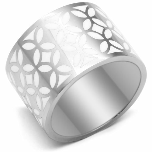 High Polished Stainless Steel Ring with White Epoxy - In Stock, Ships in 1 Day - Jewelry & Watches - Bijou Her - Size -  - 