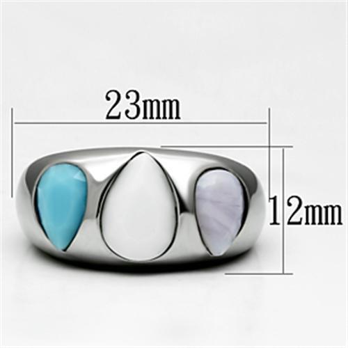 High Polished Stainless Steel Ring with Synthetic Glass Center Stone - In Stock, Ships in 1 Day - Jewelry & Watches - Bijou Her -  -  - 