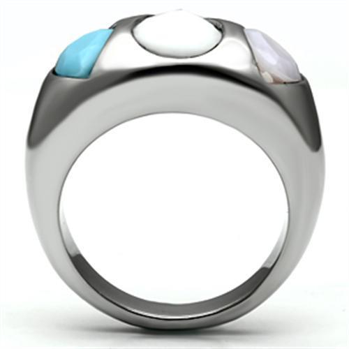 High Polished Stainless Steel Ring with Synthetic Glass Center Stone - In Stock, Ships in 1 Day - Jewelry & Watches - Bijou Her -  -  - 