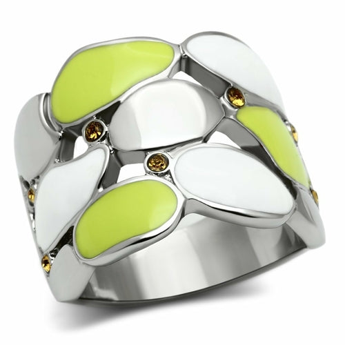 High Polished Stainless Steel Ring with Topaz Crystal - In Stock, Ships in 1 Day - Jewelry & Watches - Bijou Her - Size -  - 