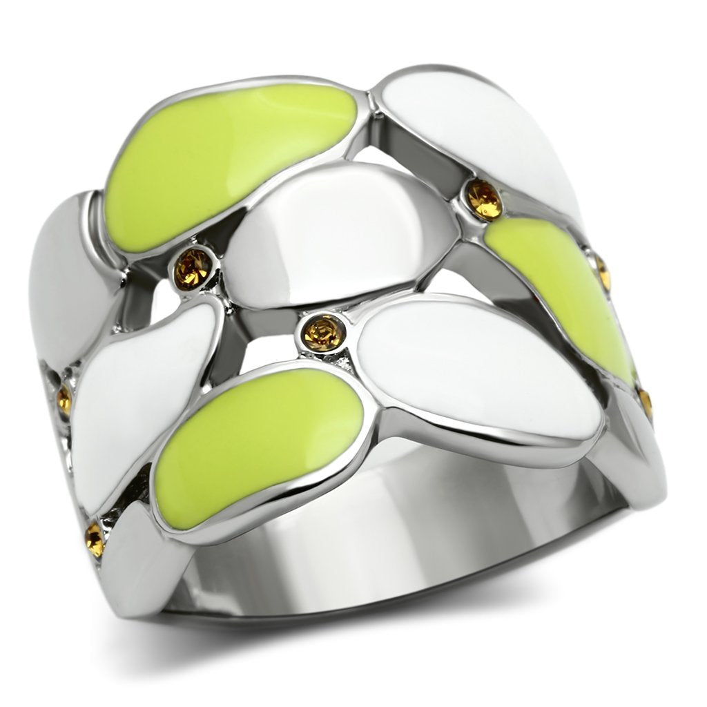 High Polished Stainless Steel Ring with Topaz Crystal - In Stock, Ships in 1 Day - Jewelry & Watches - Bijou Her -  -  - 