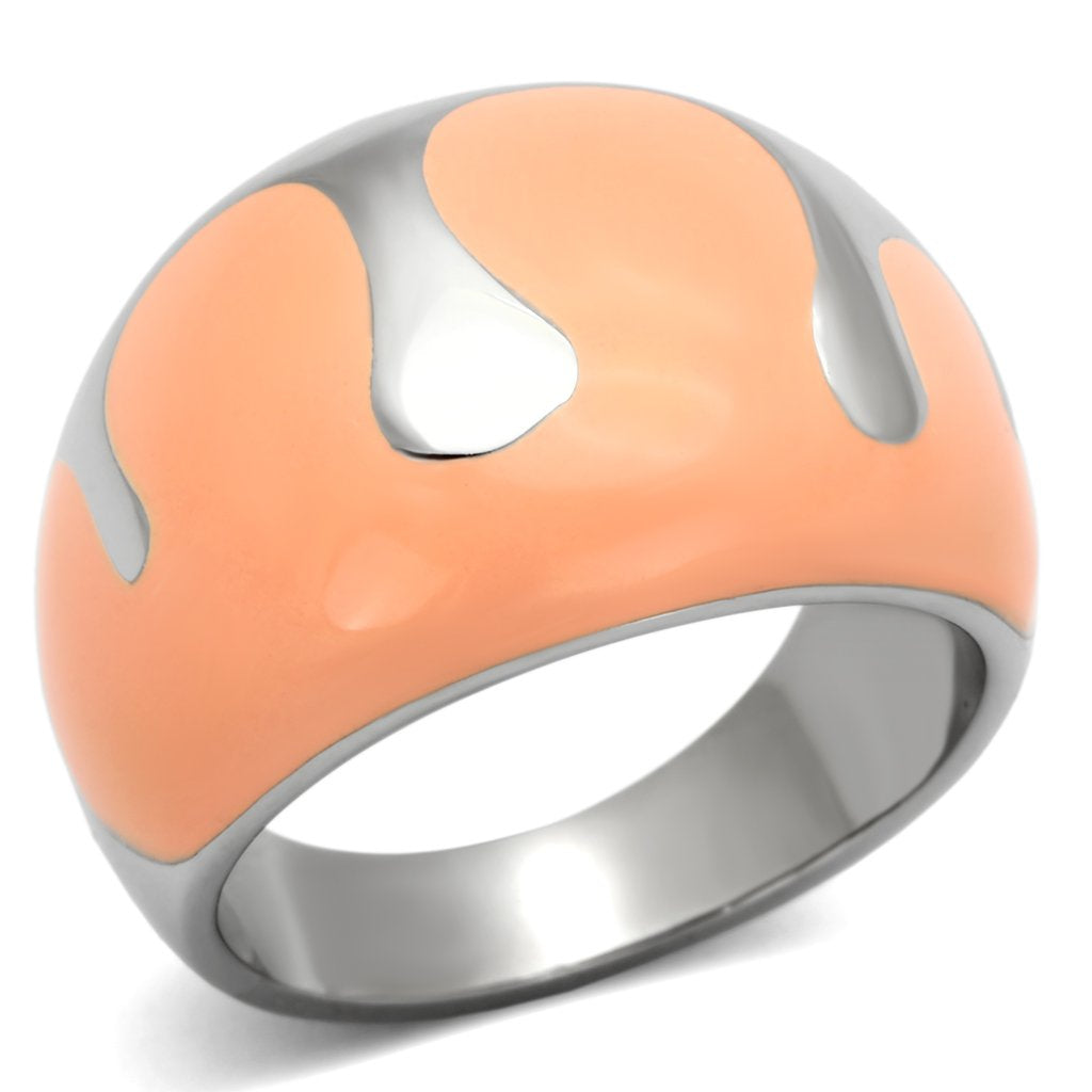 High Polished Stainless Steel Ring with Orange Epoxy - In Stock, Ships in 1 Day - Jewelry & Watches - Bijou Her -  -  - 