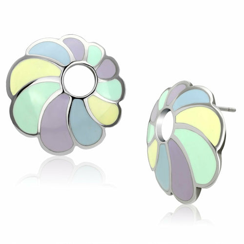 High Polished Stainless Steel Earrings with Epoxy Center Stone - In Stock, Ships in 1 Day - Earrings - Bijou Her - Title -  - 