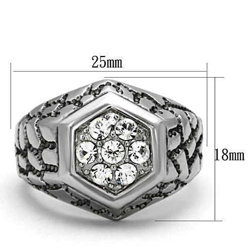 High Polished Stainless Steel Ring with Top Grade Crystal - In Stock, Clear Center Stone, 6.50g Weight - Jewelry & Watches - Bijou Her -  -  - 