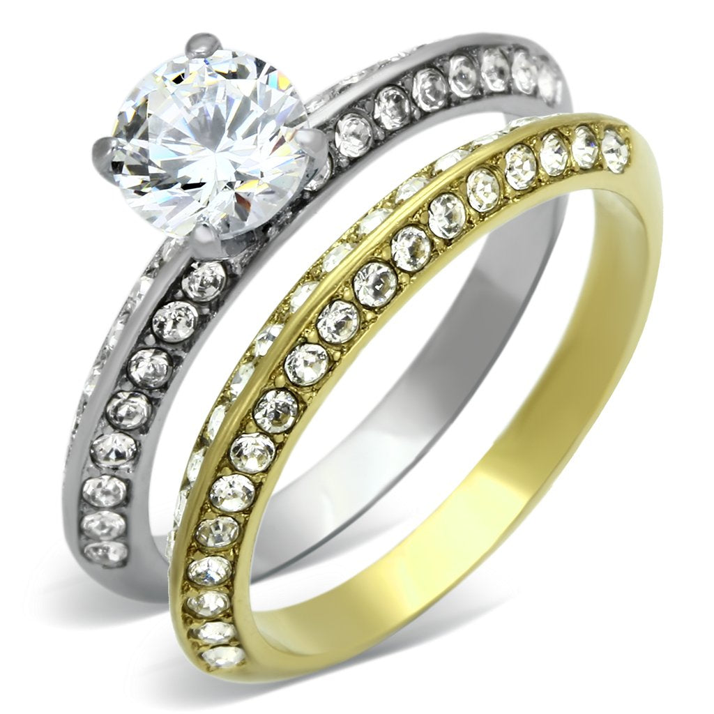 Two-Tone IP Gold Stainless Steel Ring with AAA CZ Stones - Tusk Collection - Rings - Bijou Her -  -  - 