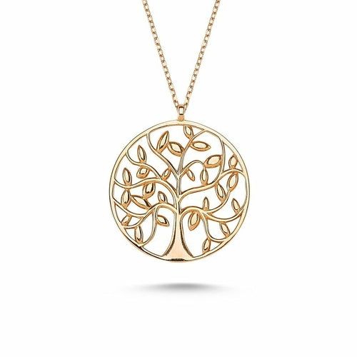 Handmade Sterling Silver Tree of Life Necklace with CZ Crystal Pendant and 18K Rose Gold Plating - Jewelry & Watches - Bijou Her - Color -  - 