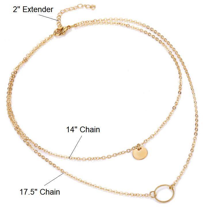 Two Layer Double Circle Necklace - High-Quality Zinc Alloy, 14" and 17.5" Length, 2" Extender - Necklaces - Bijou Her -  -  - 