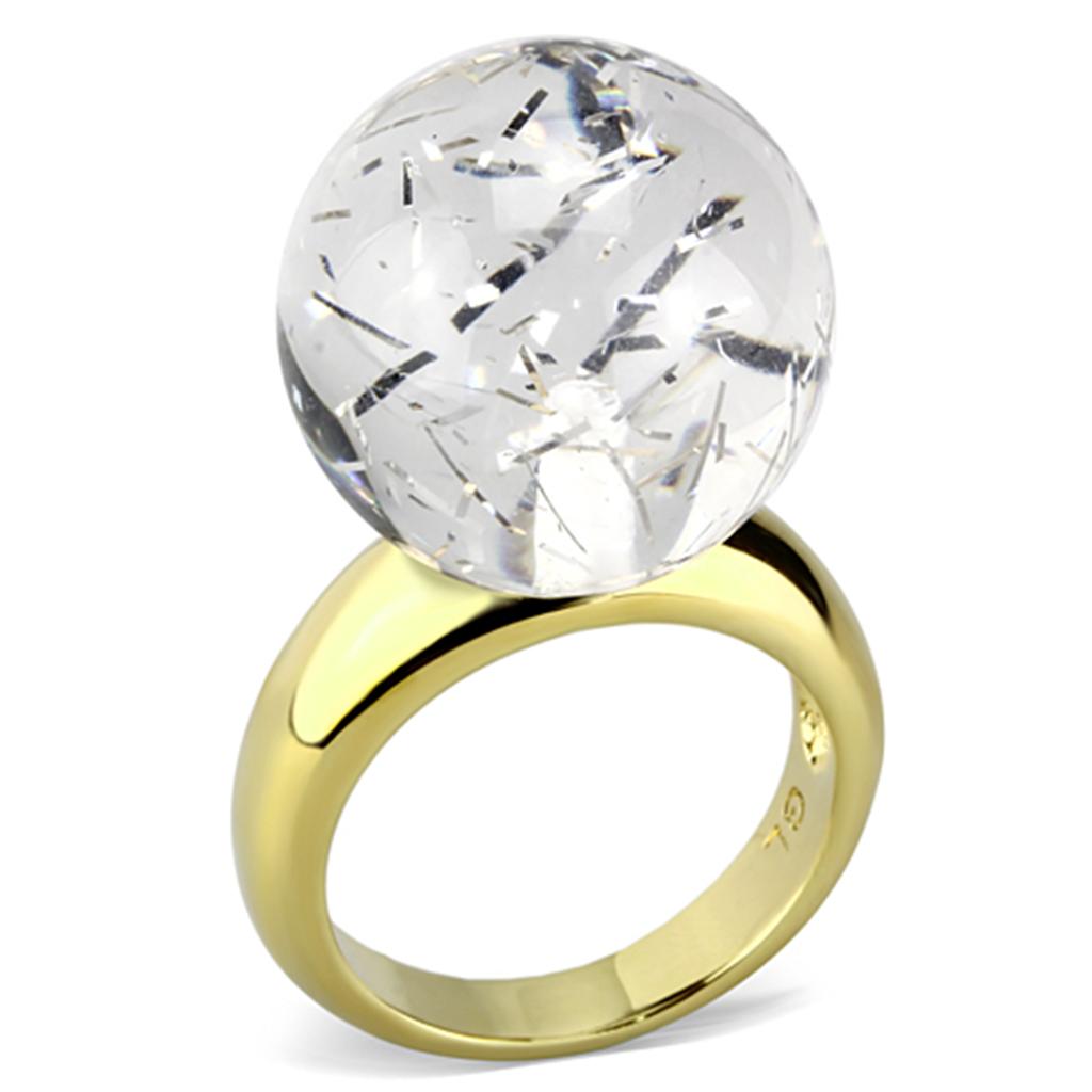 IP Gold Brass Ring with Clear Synthetic Stone - 8.90g Weight - Jewelry & Watches - Bijou Her -  -  - 