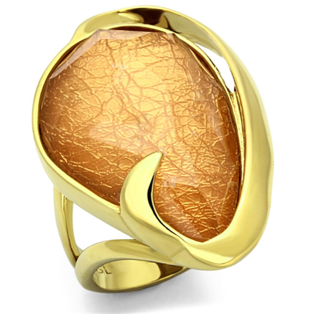 IP Gold Stainless Steel Ring with Synthetic Stone - Orange Color - Jewelry & Watches - Bijou Her -  -  - 