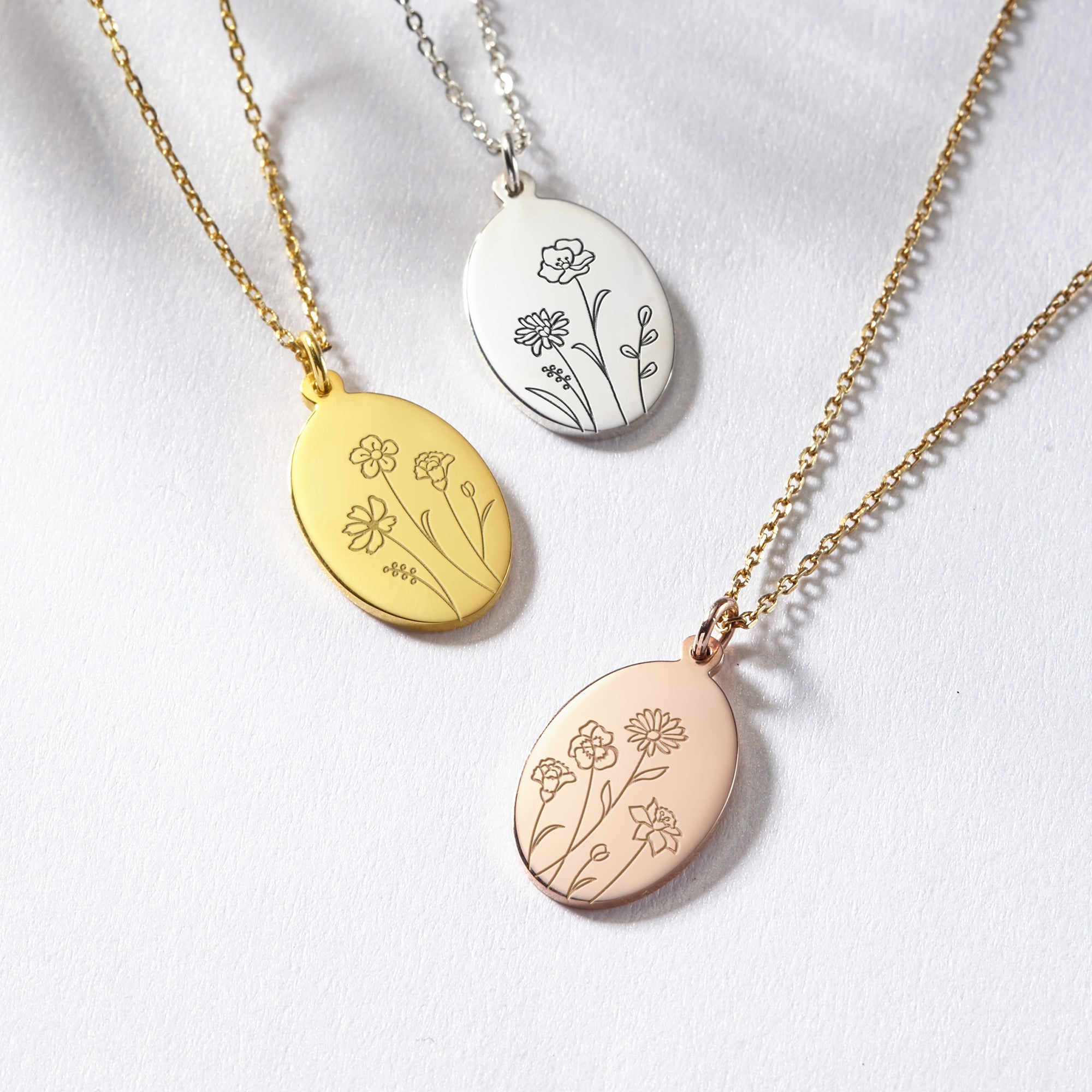 Personalized Birth Flower Necklace - 925 Sterling Silver & 18K Gold Plated Jewelry for Mom, Grandma, and More - Necklaces - Bijou Her -  -  - 