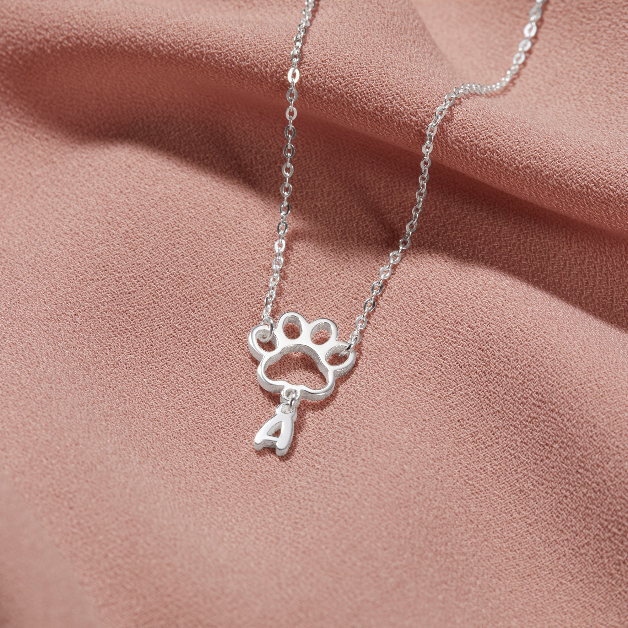 Pet Initial Necklace - Personalized Dog Cat Mom Gift with Paw Print Pendant - Necklaces - Bijou Her -  -  - 