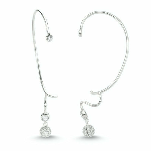 Handmade Zoey Silver Ear Cuff Earring with Ball Drop Dangle - 925 Sterling Silver, CZ Crystals, 1.18 inches - Jewelry & Watches - Bijou Her - Color -  - 